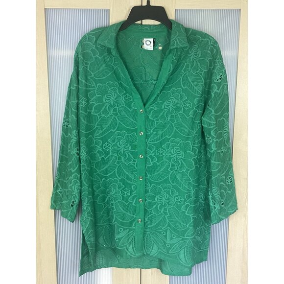 Anthropologie Akemi + Kin Womens S Blouse Shirt Green Boho Coastal Beach Casual - Picture 2 of 8